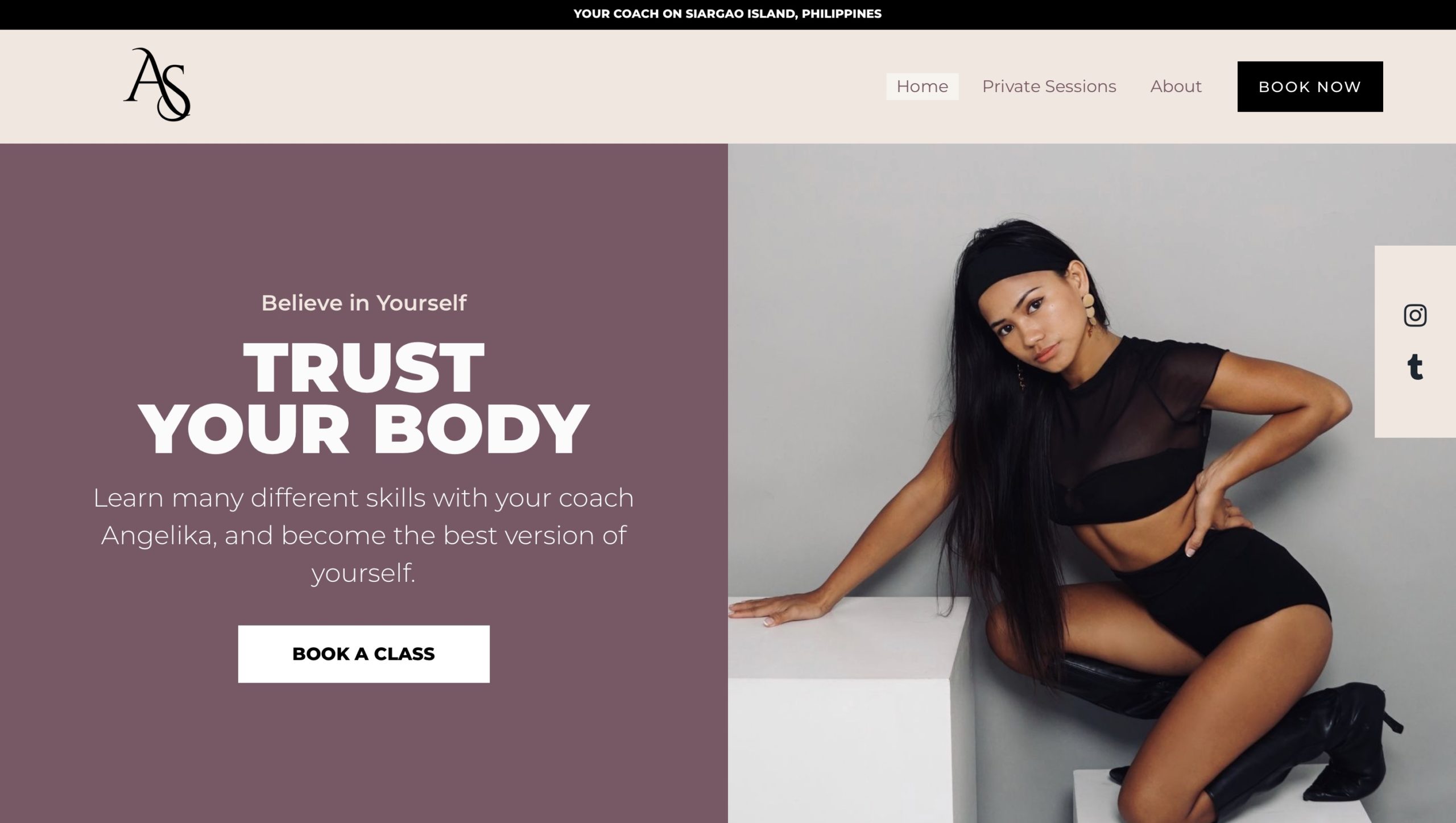 Move With Angelika website, desktop version