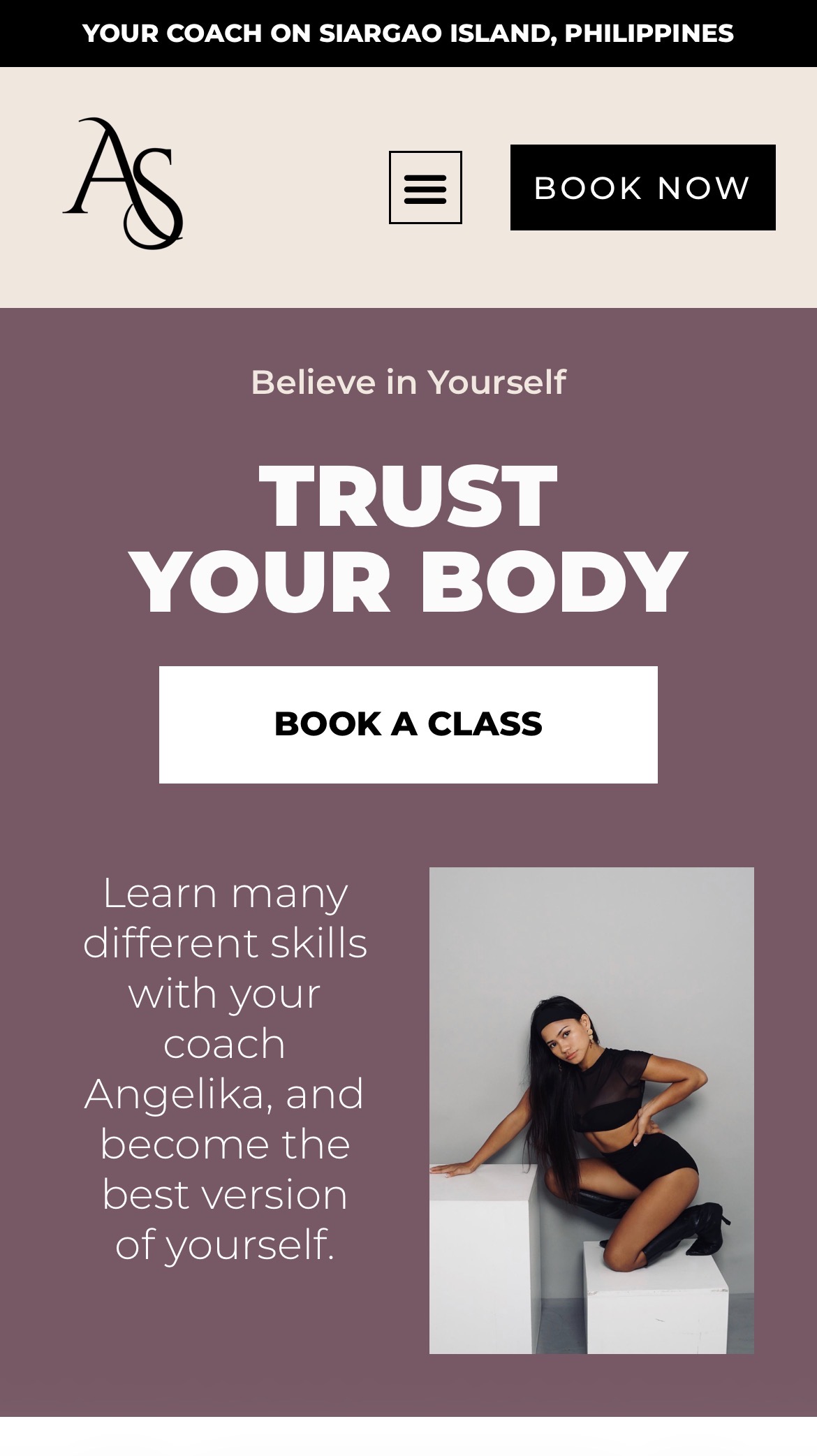 Move With Angelika website, mobile version
