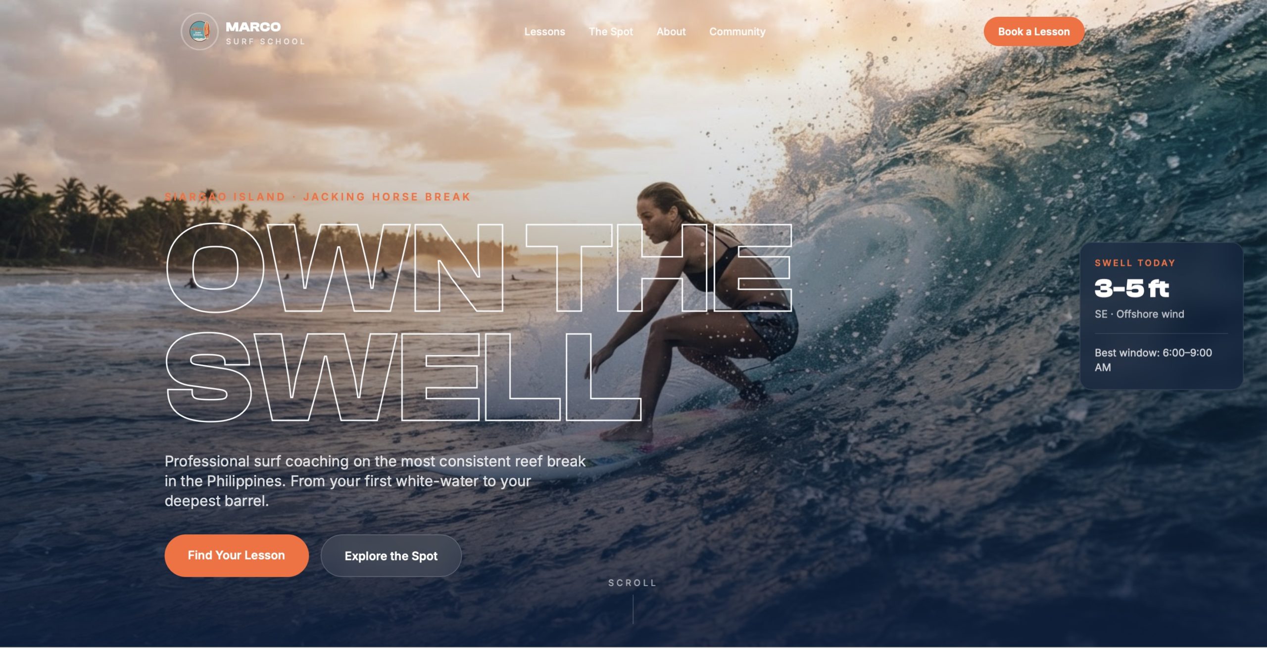 Site Marco Surf School, version ordinateur