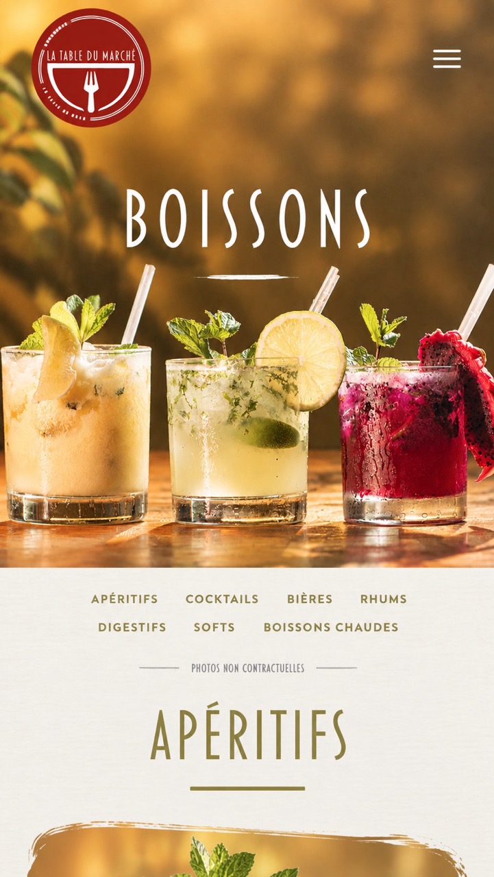 La Table du Marché website, mobile version